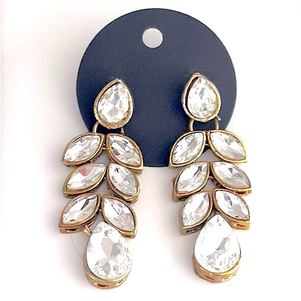 Large Gold Plated Multi Crystal Drop Earrings Ethic Traditional Indian Style